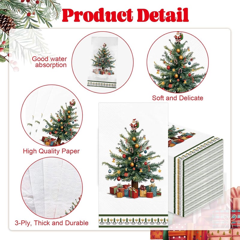 IANFEPH 100 Pcs Christmas Paper Napkin 3 Ply Disposable Bathroom Guest Hand Towels Xmas Tree Decorative Dinner Napkins for Winter Holiday Kitchen Wedding Birthday Party - Image 3